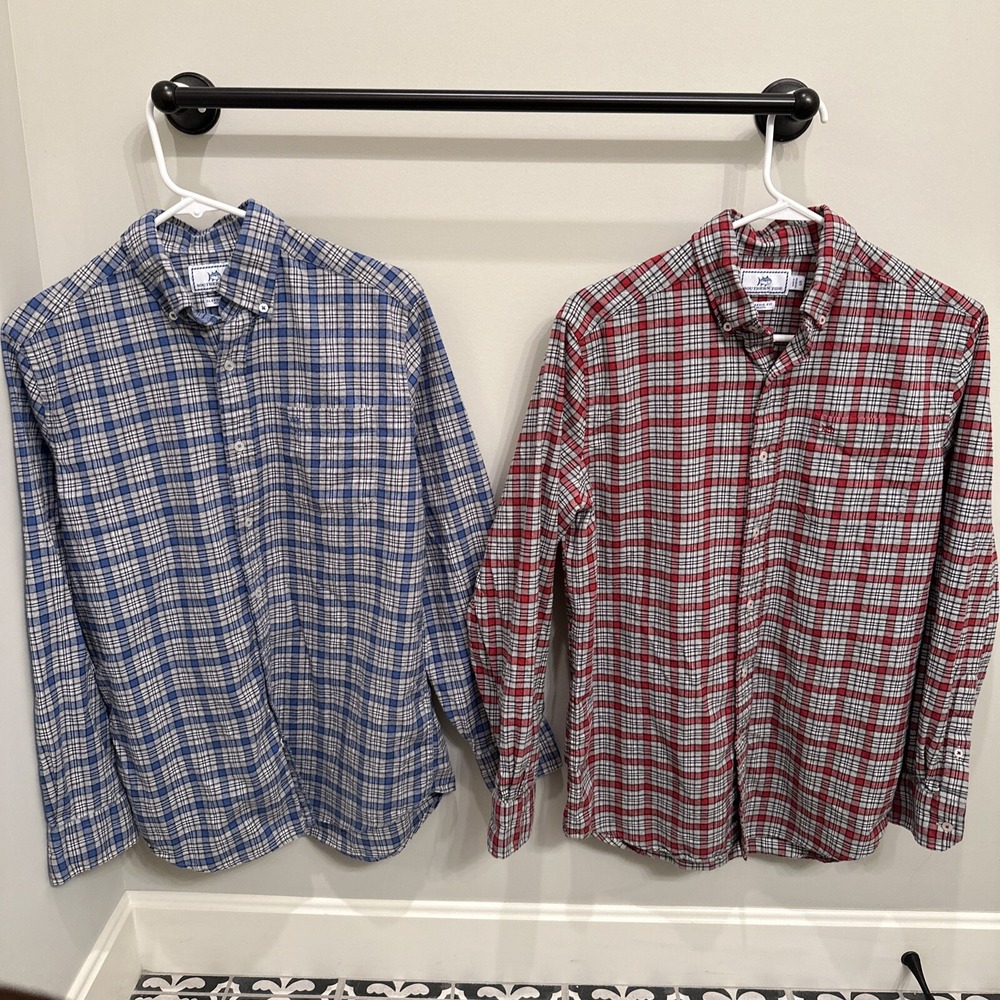 Southern Tide Point Joe Plaid Flannel Shirt Men's SMALL‎ Chili Pepper